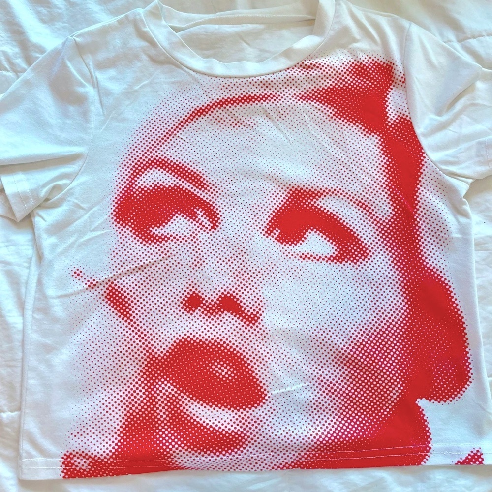 White Graphic Tee With Pink Detail
